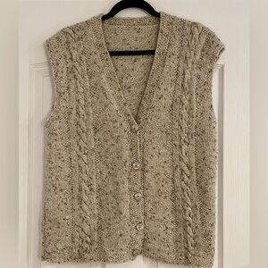 Angora Wool Boho Hippie Chunky Knit Sweater Vest Handmade Large XL